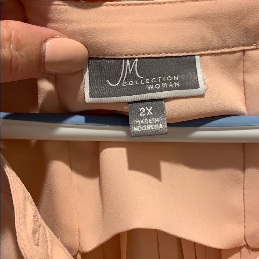 JM Collection Peach Long Sleeve Pullover Blouse - Picture 2 of 2